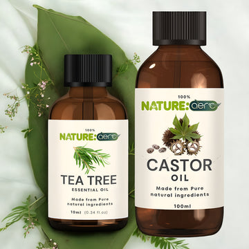 Pure Tea Tree Essential Oil & Castor Oil - Perfect for Healthy Hair & Skin - For Women and Men (10ml & 100ml)